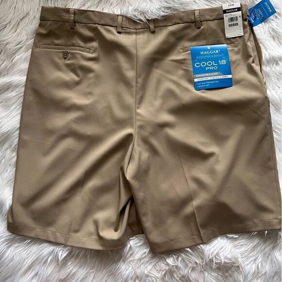 NWT Haggar Shorts Mens 50W Cool 18 Pro Expandable Waist Stretch Khaki - Picture 3 of 5